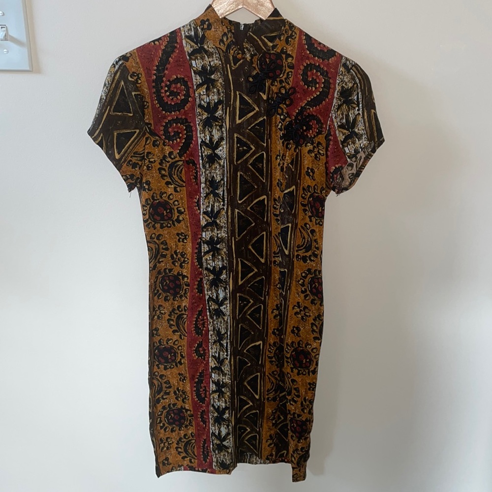 Tribal print mock neck mini dress
